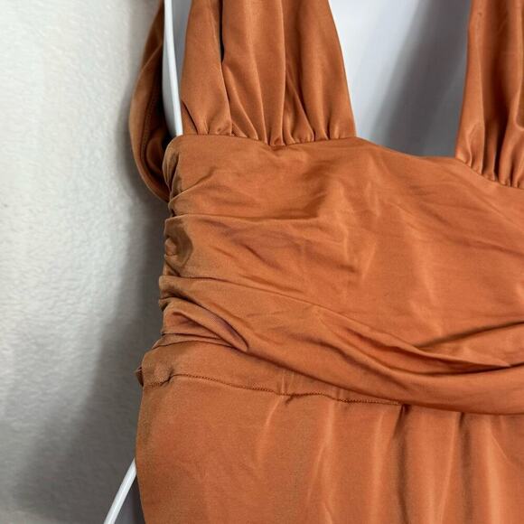We are Hah Swimsuit One Piece Copper Nude High Cut Low V Size M - Picture 6 of 10